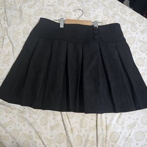 Women's Black Pleated Mini Skirt with Button Waist